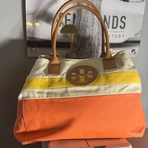 Tory Burch Cream, Yellow, and Orange Tote